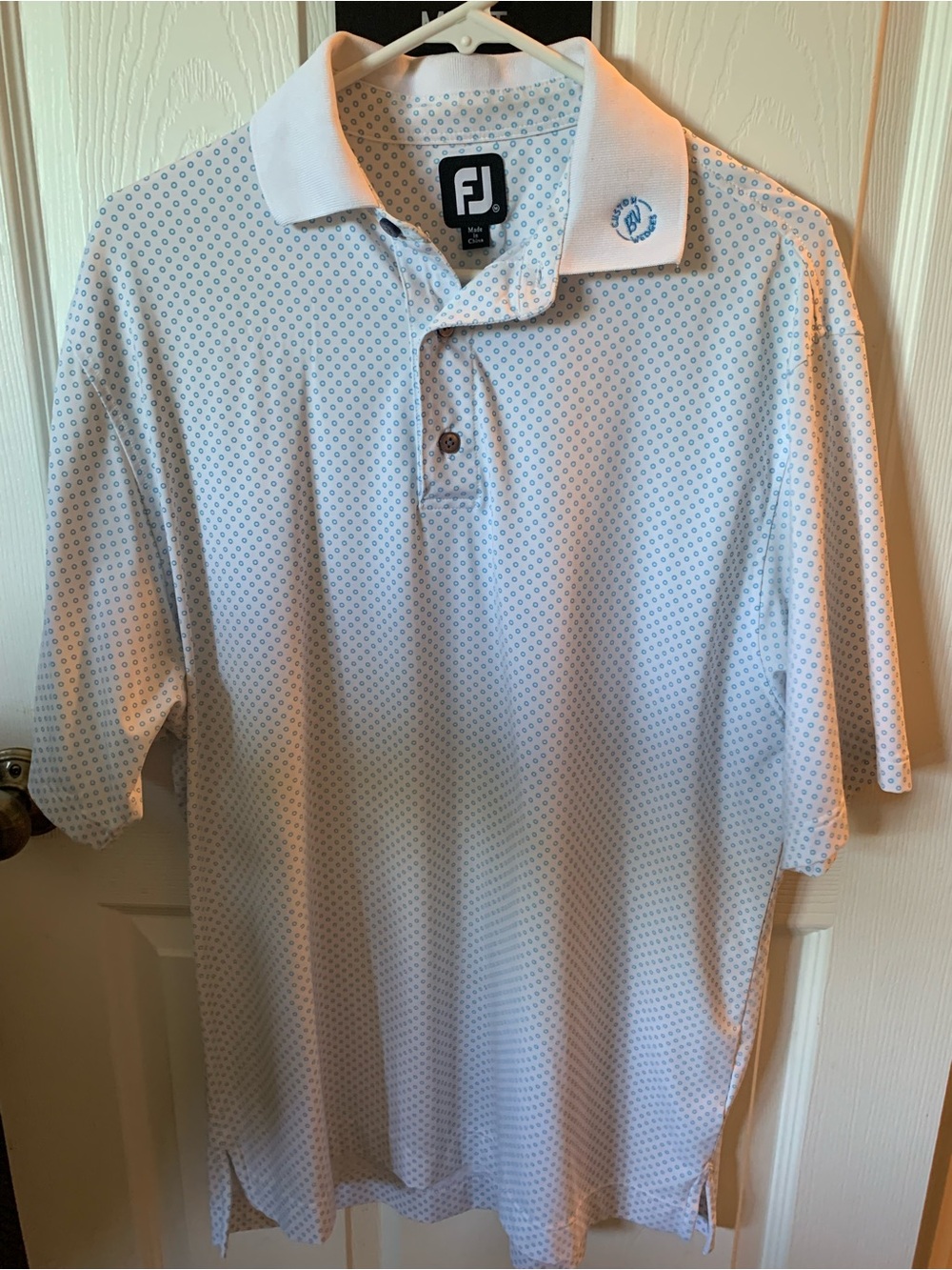FJ FootJoy Titleist White Polo Shirt Blue Dot Bob Vokey Design Size M Med Medium